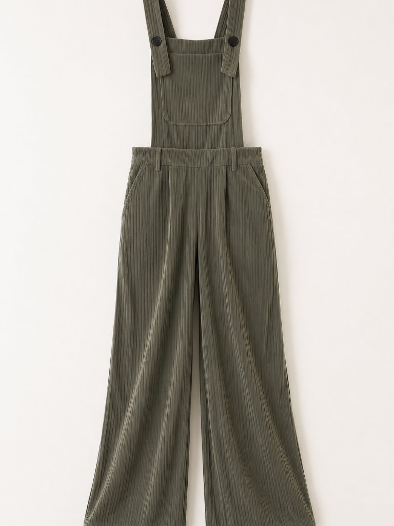 Cider Olive Green Corduroy Wide Leg Overalls Women's Adjustable Bib Jumpsuit